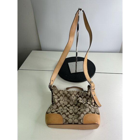 Coach Signature Y2k Shoulder Crossbody Zip Bag 6347 Tan Leather Purse - Picture 1 of 6